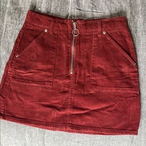 Topshop Burgundy Corduroy Mini Skirt